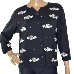 Bechamel black button up 3/4 sleeve cardigan floral medium